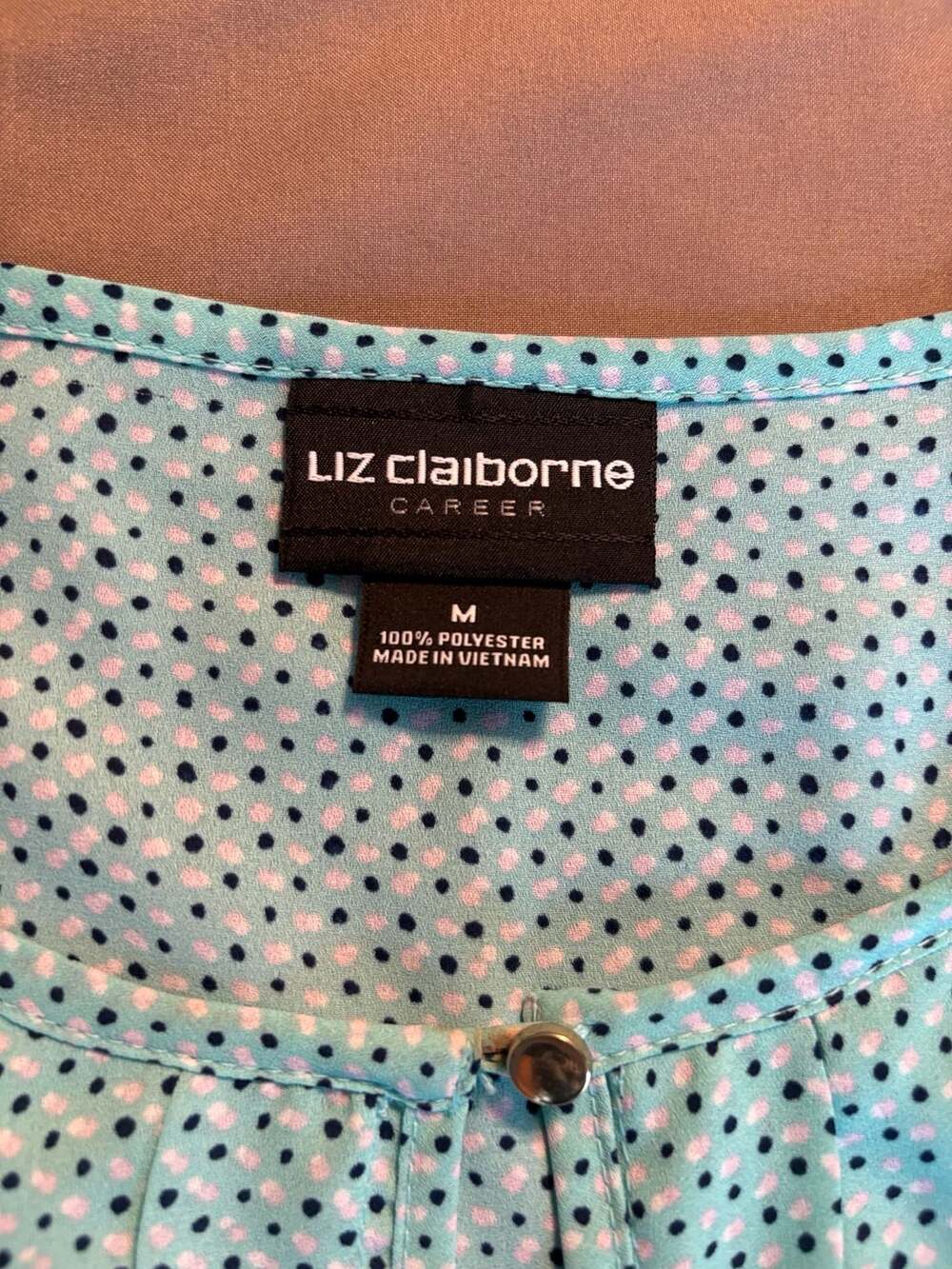 Liz Claiborne Career Mint Green Polka Dot Flutter Sleeve Blouse - Picture 2 of 2